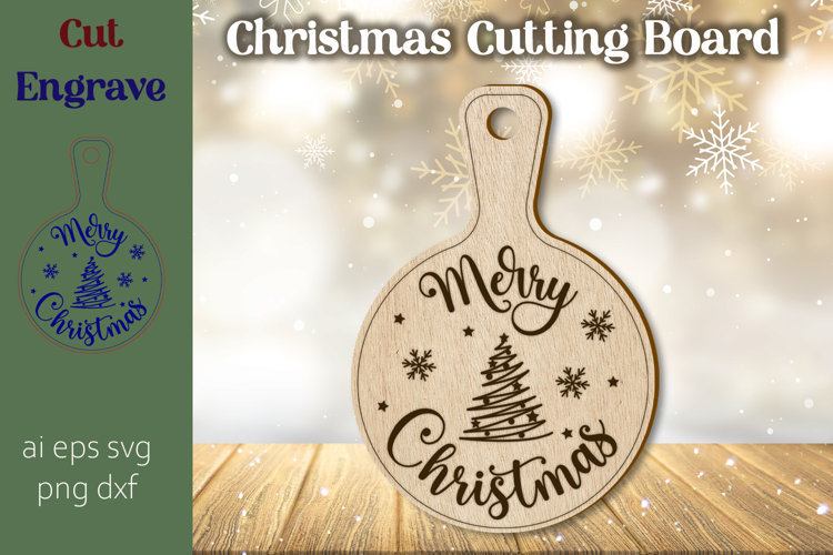 Merry Christmas cutting board svg, Wooden laser engraving