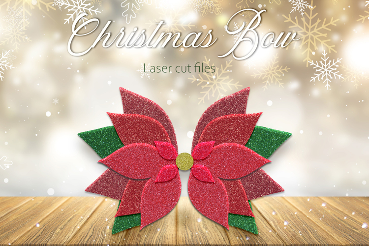 Christmas poinsettia bow, Hair bow svg, Papercut decor