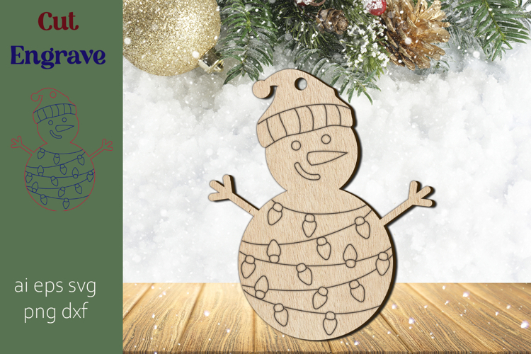 Christmas snowman ornament svg, Laser engraving winter