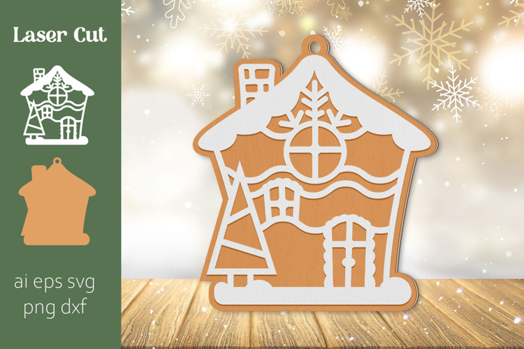 Gingerbread house ornament svg, Christmas laser cut layered