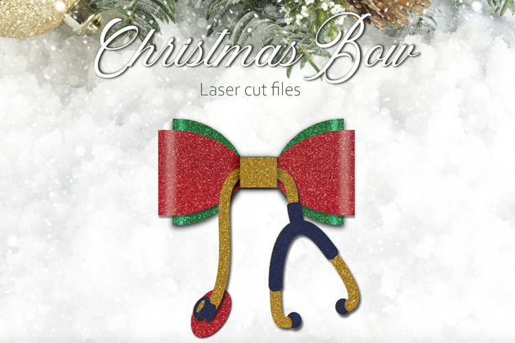 Nurse christmas bow svg, Hair bow laser cut, Decoration