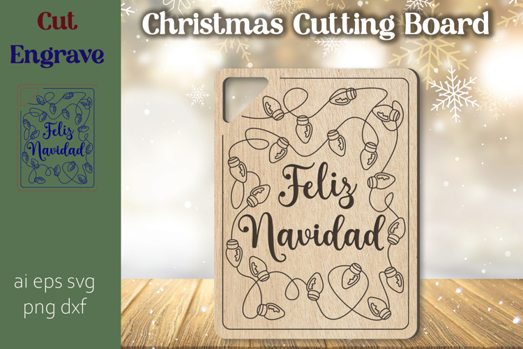 Feliz Navidad cutting board, Decorative Christmas laser cut