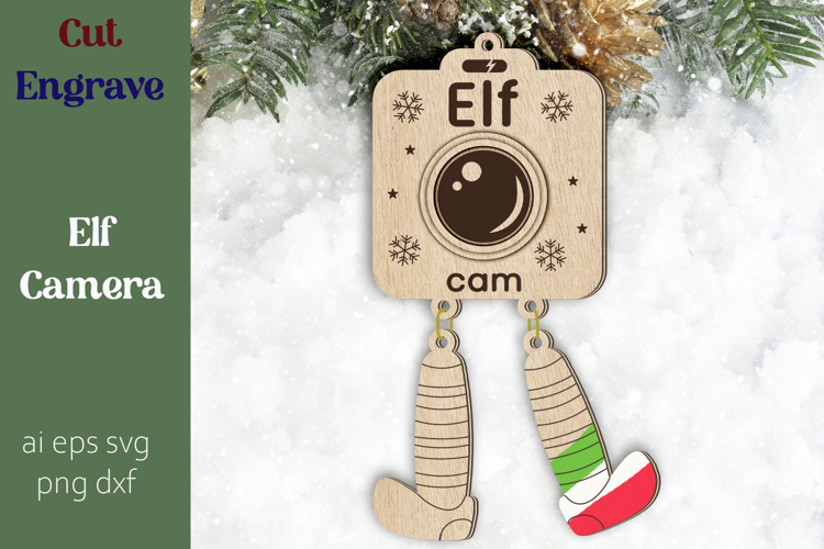Elf cam svg, Christmas ornament Laser engraving