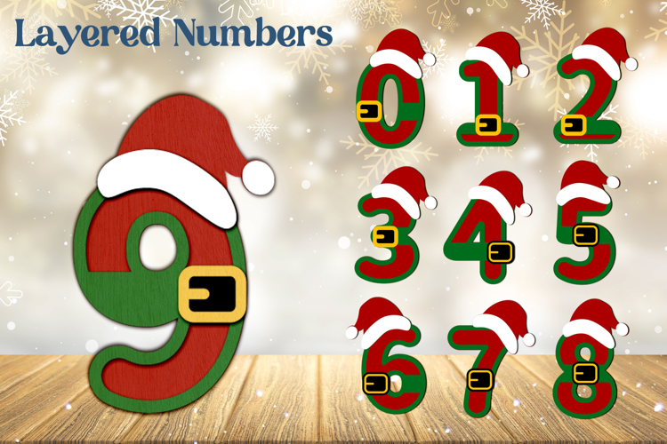 Christmas numbers svg, 3d Layered Christmas decoration example image 1