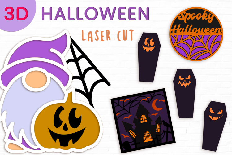 3d Halloween gnome svg, Layered halloween laser cut