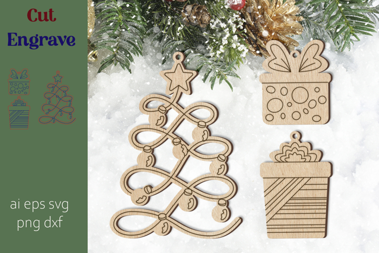 Christmas tree ornament svg, Laser engraving decoration