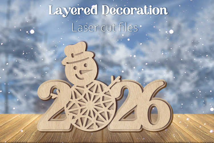2026 New Year svg, Layered winter decoration laser cut