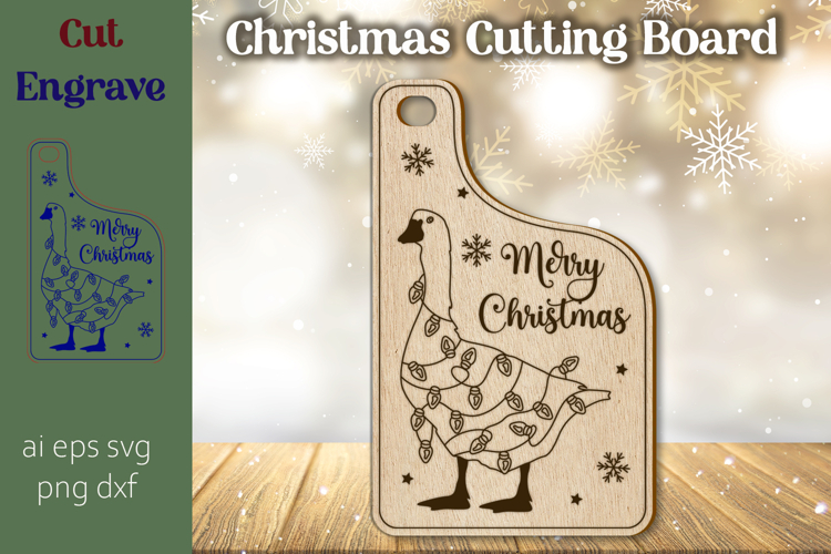 Christmas goose cutting board svg, Wooden laser engraving