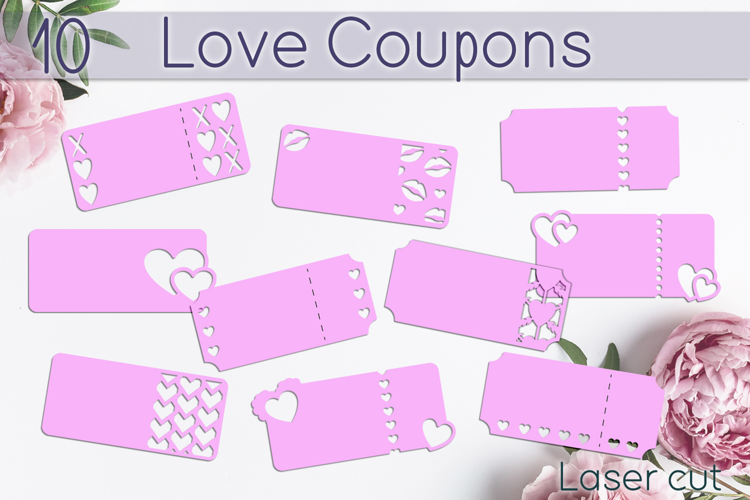 Love coupons, Valentines Day gift idea, Card laser cut