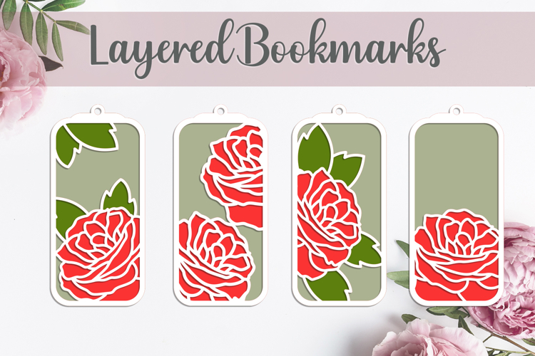 Roses bookmarks svg, Layered flowers gift tags laser cut
