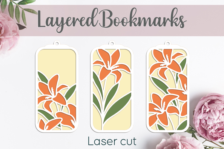 Lily flower bookmarks, Layered floral bookmark, Gift tag svg