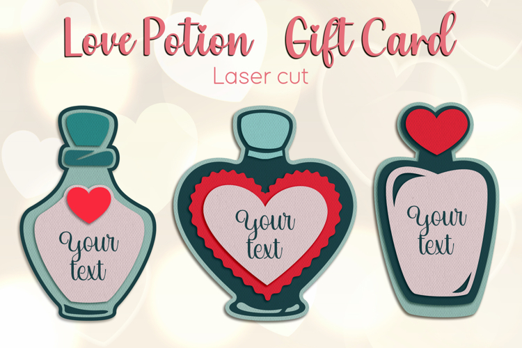 Valentines Day gift card, Love potion 3d papercut, Bookmark