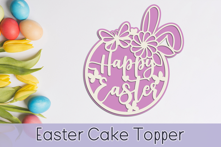 Easter cake topper laser cut, Bunny ears gift card layered