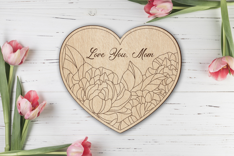 Mothers day heart laser cut, Love you mom svg
