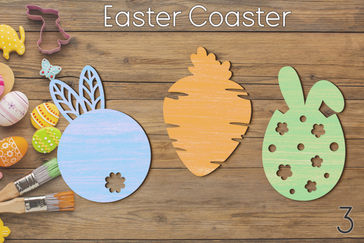 Easter coaster svg laser cut, Bunny Carrot and Egg decor