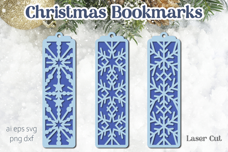 Snowflake bookmarks svg, Layered Christmas gift tags
