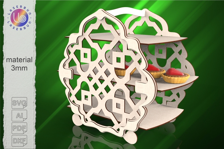 Cupcake Stand Ramadan Laser Cut SVG, 3 Tier Dessert Tray