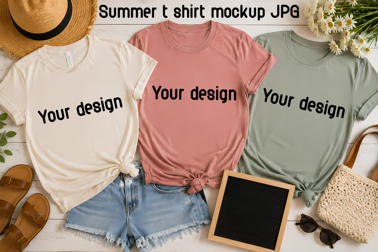 Three T Shirt Mockup | Summer Shirt Mockup JPG