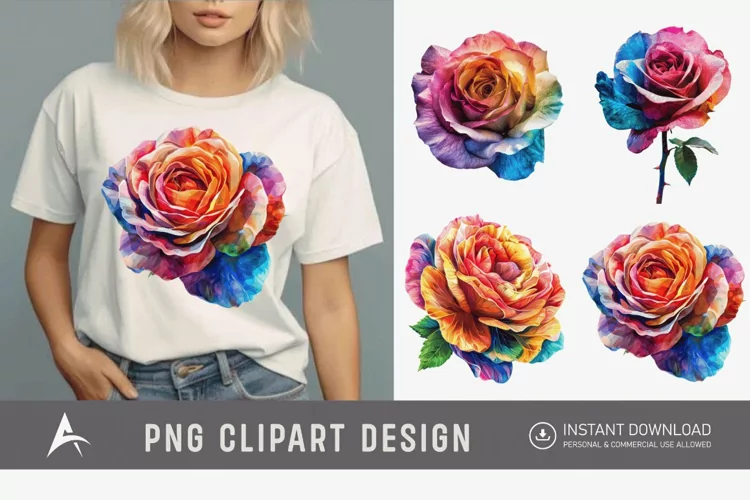 Watercolor Colourful Roses Clipart