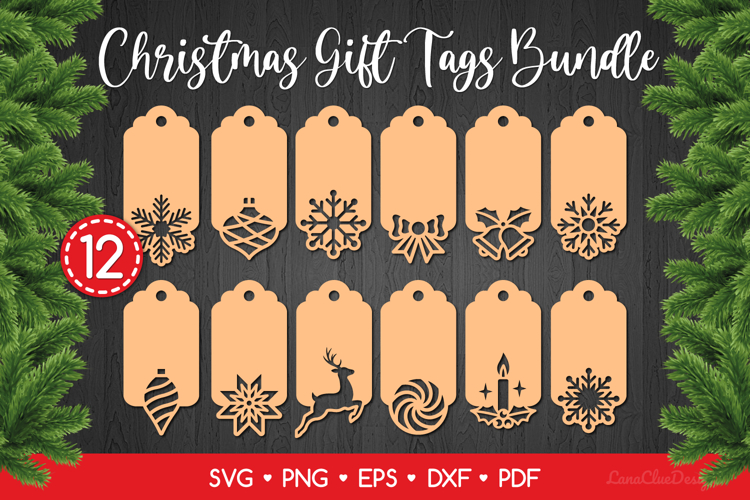 Christmas Decorative Gift Tags SVG Bundle, Papercut Tag