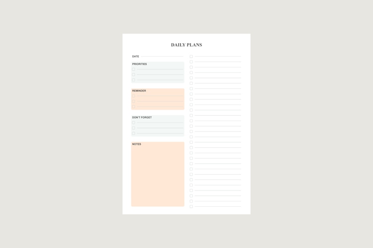 Clean Daily Planner Template with Priorities and Reminders
