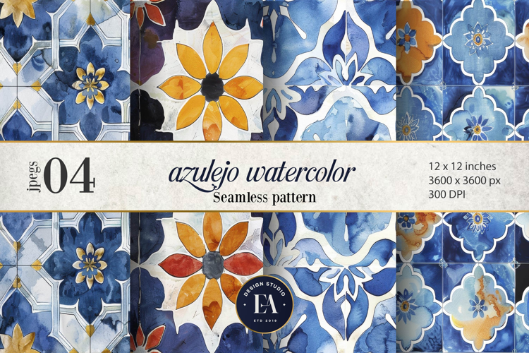 Azulejo watercolor Tile Pattern | Moroccan Traditional tiles