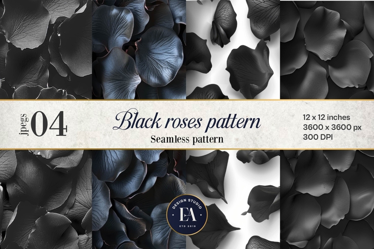 Black Rose Petals Pattern digital papers | Roses pattern