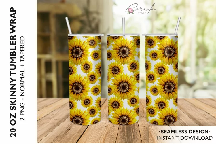 SEAMLESS Sunflower Tumbler Sublimation Design, 20 OZ Skinny