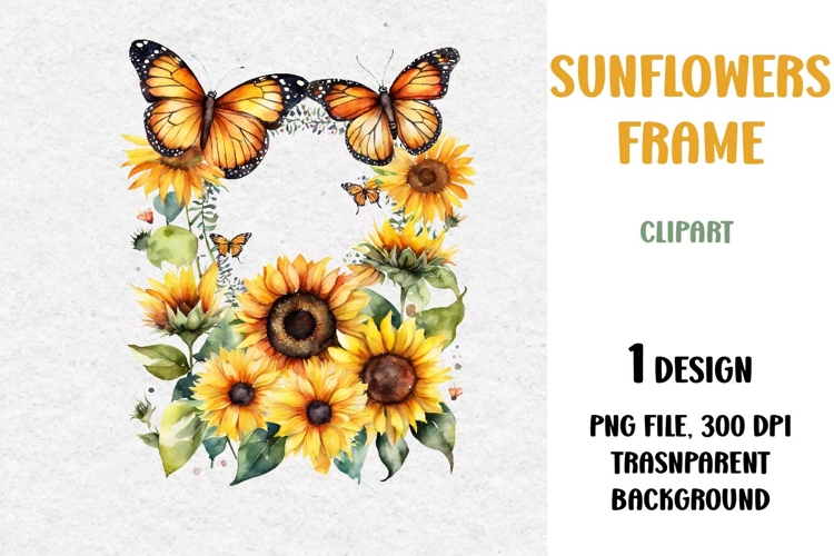 Watercolor Sunflowers Frame, PNG