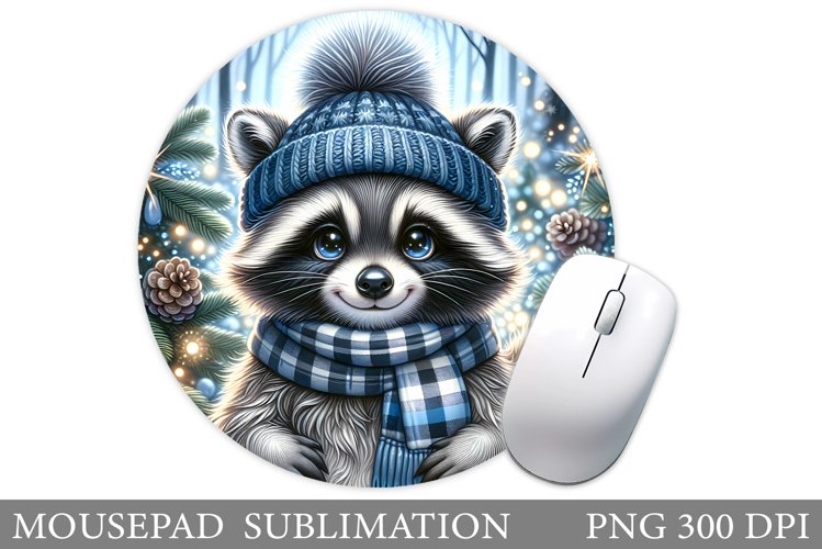 Cute Raccoon Mouse Pad. Christmas Mouse Pad Design example image 1