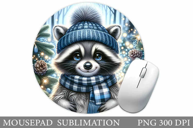 Cute Raccoon Mouse Pad. Christmas Mouse Pad Design