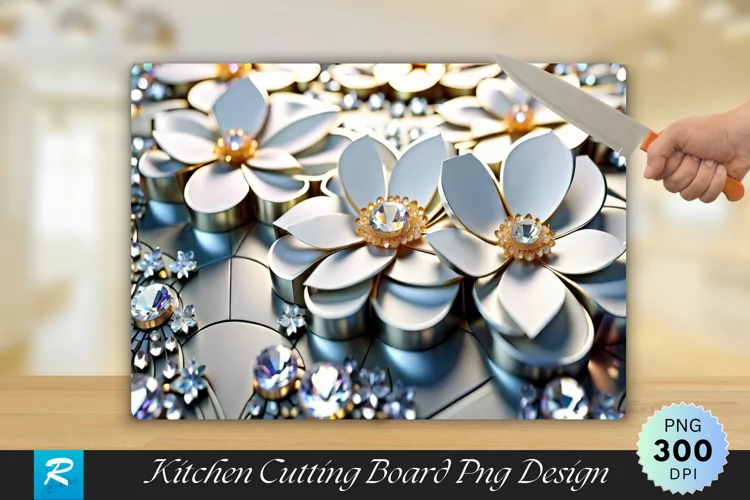 3D White Flower Cutting Board Sublimation Design
