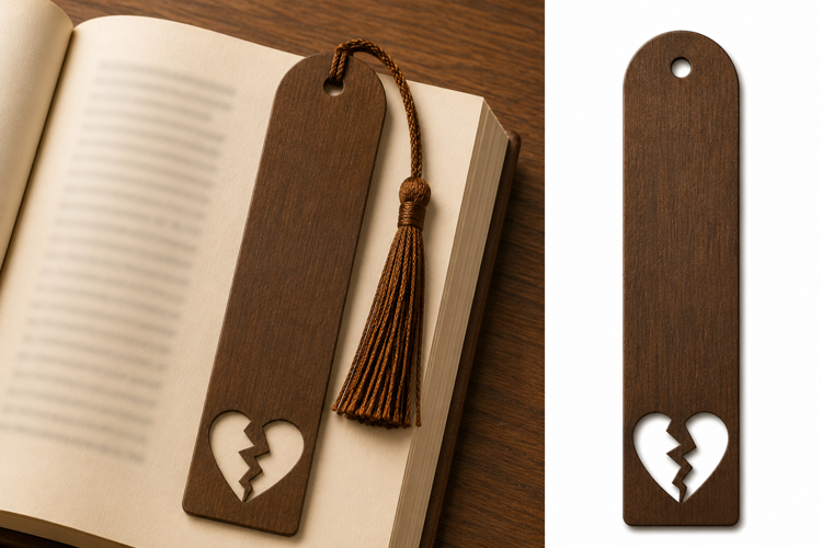 Broken Heart Wooden Bookmark with Tassel for Readers example image 1
