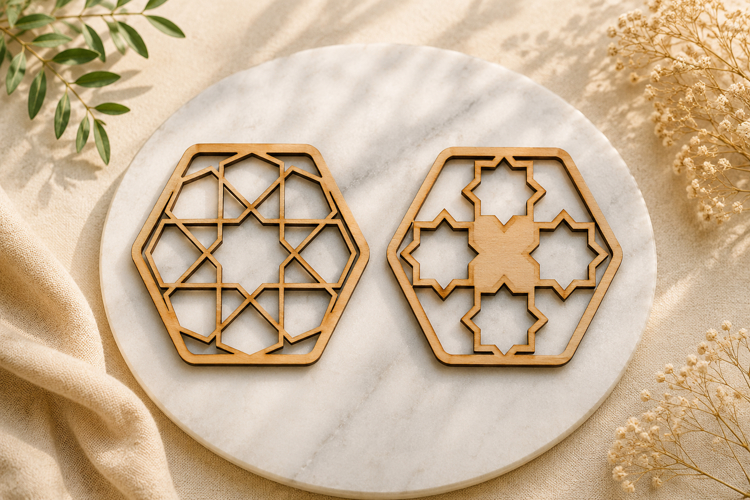 Hexagon Arabic Pattern Coasters for CNC, Glow forge & Laser