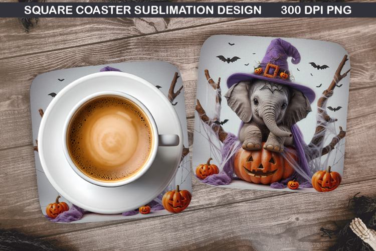 Elephant Coaster Sublimation, Halloween Coaster PNG