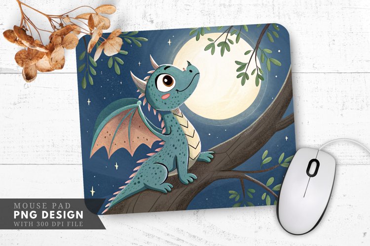 Moonlit Dragon in a Tree Mouse Pad PNG Design