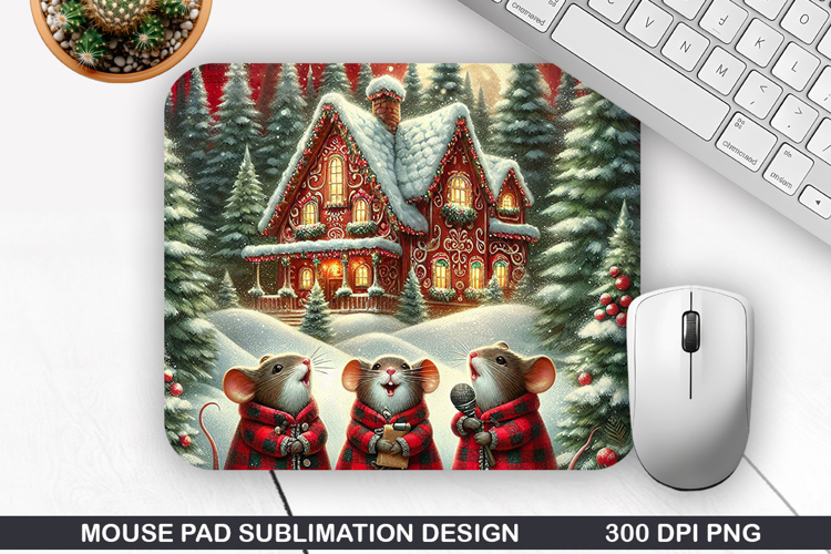 Trio Of Mice Mouse Pad Sublimation, Christmas Mouse Pad PNG