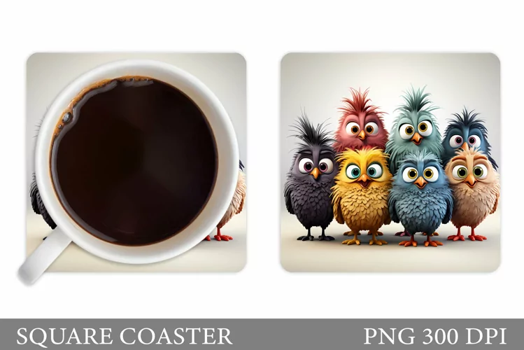 Funny Birds Coaster Design. Cute Birds Coaster Sublimation