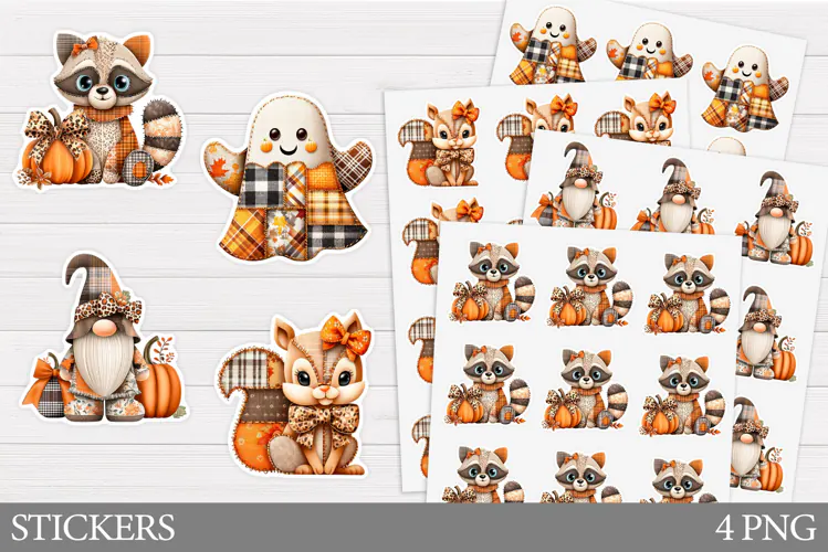 Fall Stickers Printable. Fall Animals Sticker Design