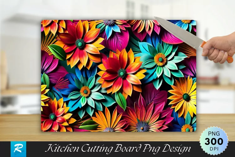 Colorful Floral Cutting Board Sublimation Design