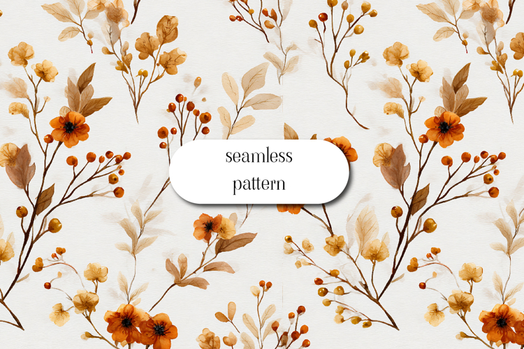 Watercolor Autumn Floral Seamless Pattern | Fall Design