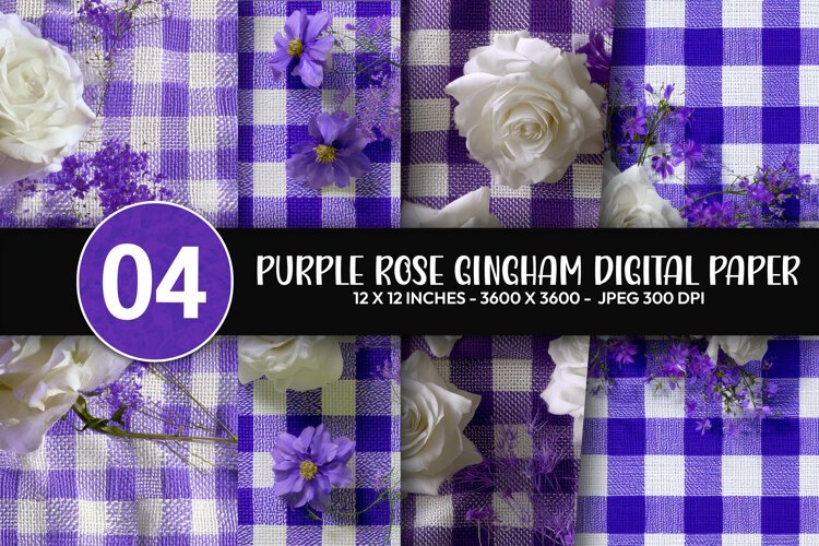 Purple Rose Gingham Digital Paper example image 1