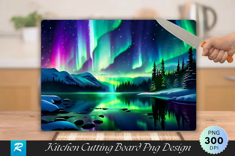 Northern Lights Cutting Board Sublimation Design