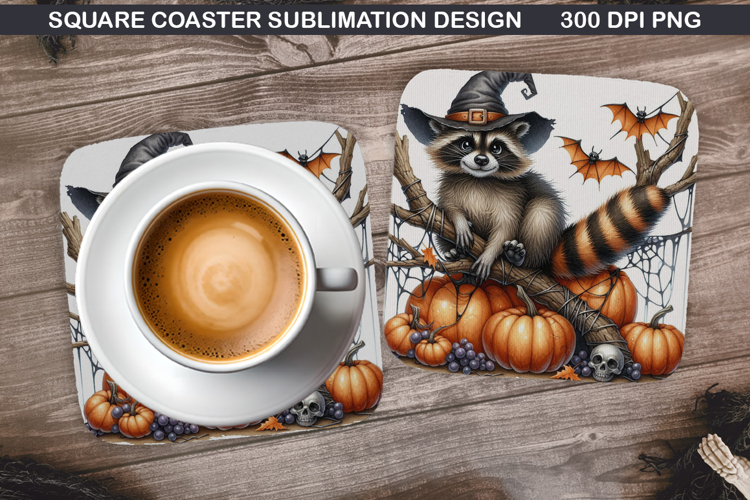 Raccoon Coaster Sublimation, Halloween Coaster PNG