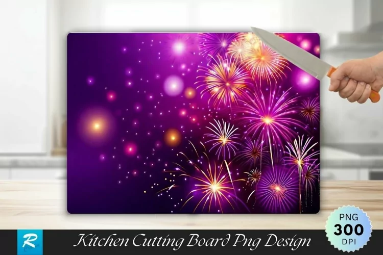 Fireworks in a Purple Cutting Board Sublimation Design