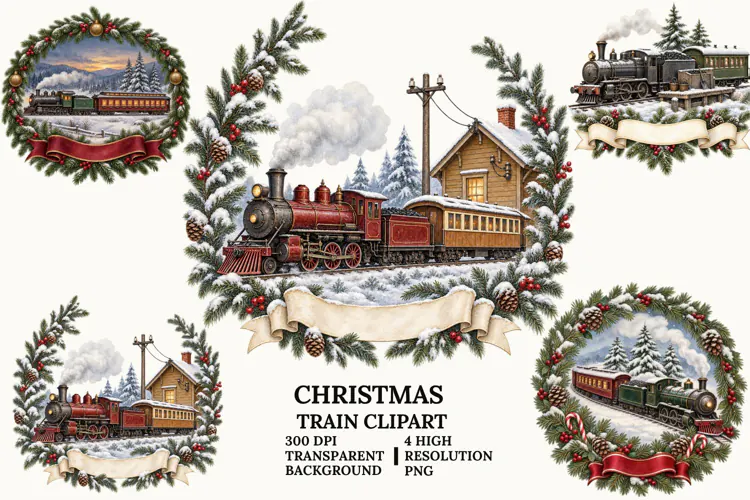 Christmas Round Clipart Rustic Winter Home and Nativity PNG