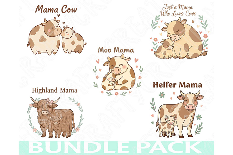Cow Mama Png Bundle, Moo Mama, Heifer Mama, Highland Mama