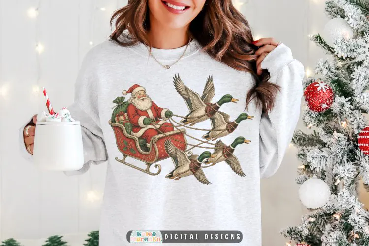 Christmas Mallard PNG | Santa Sleigh Duck PNG
