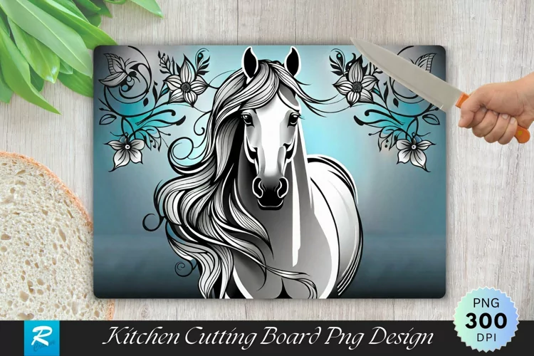 White Horse Cutting Board Sublimation Design
