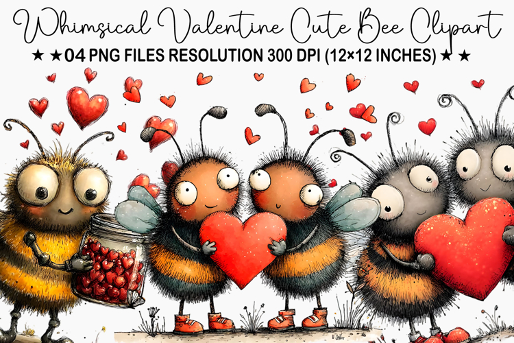 Whimsical Valentine Cute Bee Clipart